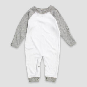 Baby One-Piece Raglan Sleep N Play – White/Gray – Polyester Cotton Blend