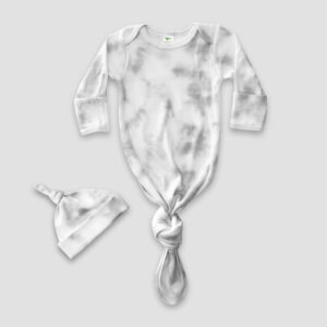 Knotted Baby Gown and Hat Set — Latte — Polyester Cotton Blend